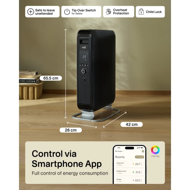 Масляний обігрівач Mill OIL2000WIFI3 WiFi GEN3 2000 Вт Black (7090019824868)