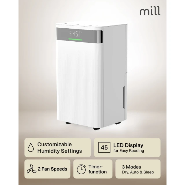 Młyn | Osuszacz powietrza | MDH20 | 420 W | Pojemność zbiornika 4 litry | Maksymalna wydajność osuszania 20 l/24 godz. | Biały