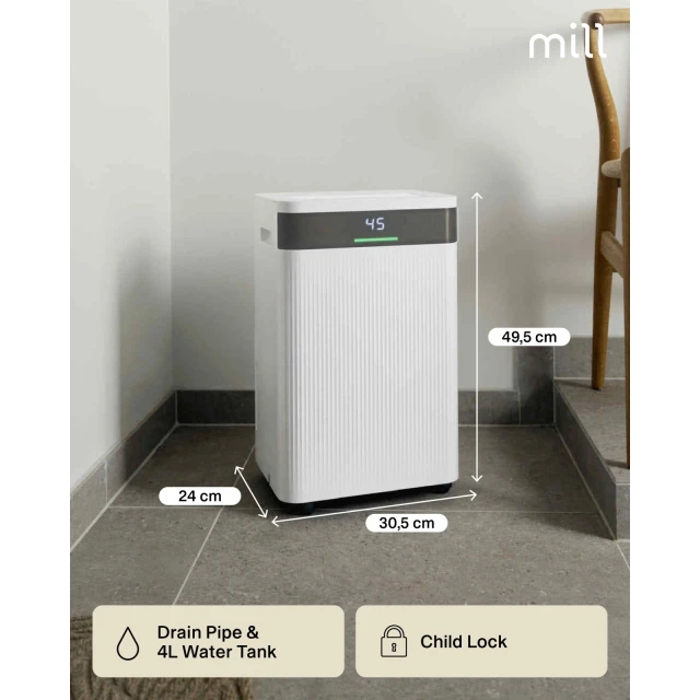 Młyn | Osuszacz powietrza | MDH20 | 420 W | Pojemność zbiornika 4 litry | Maksymalna wydajność osuszania 20 l/24 godz. | Biały