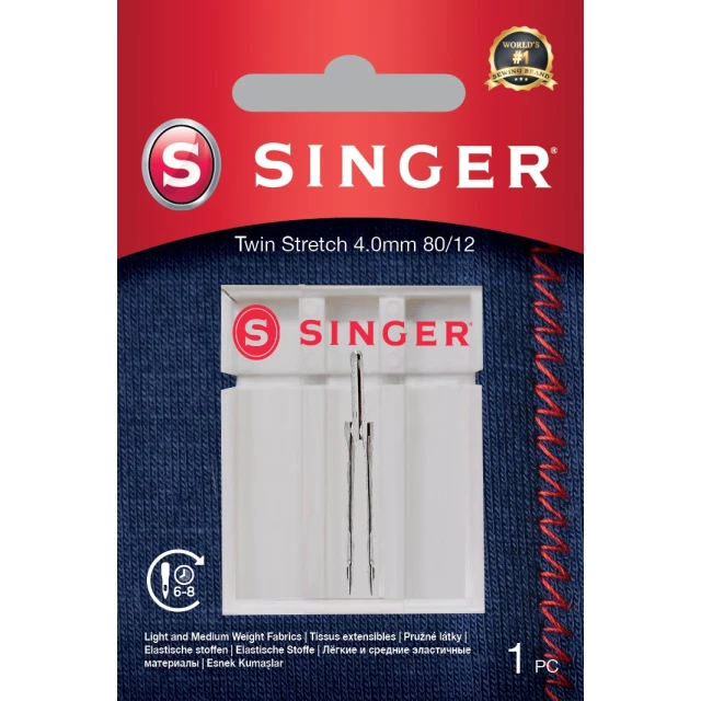 Голка подвійна розтяжна Singer 4.0 80/12 1 шт (7393033107642)