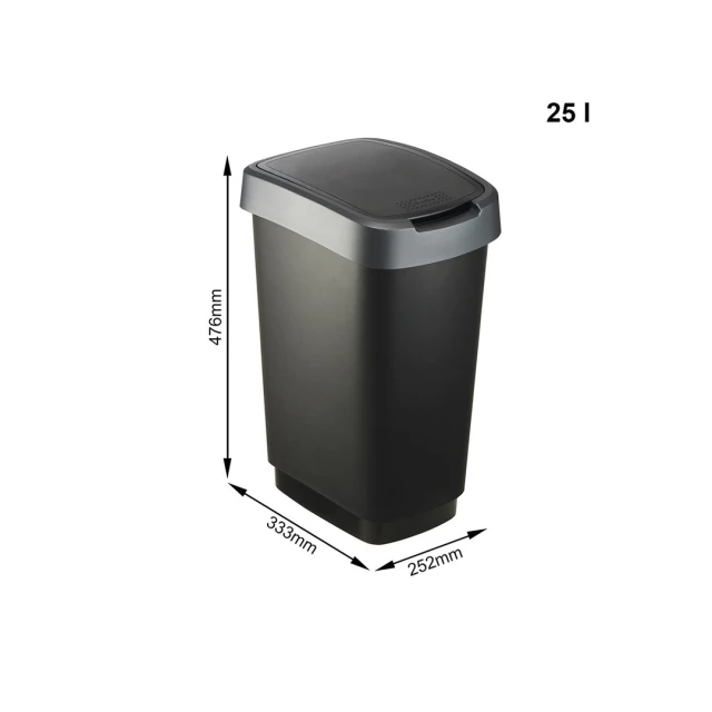 Відро для сміття Rotho TWIST з обертовою кришкою 25 л Silver (7610859135391)