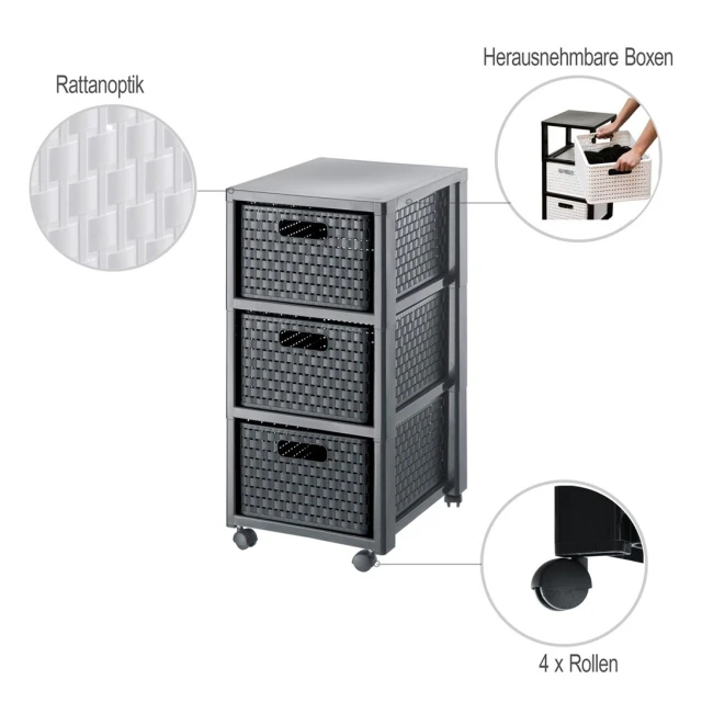 Стеллаж Rotho с 3 ящиками Country Anthracite (7610859222411)