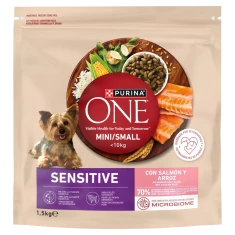 Сухой корм для взрослых собак мелких пород Purina One Mini Sensitive с лососем и рисом 1,5 кг (7613034546210)
