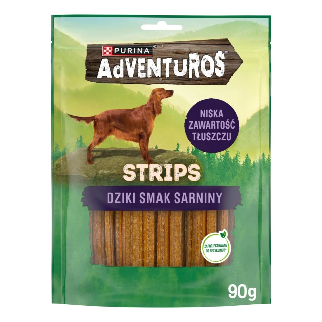 Ласощі для собак ADVENTUROS Strips зі смаком оленини 90 г (7613035516472)