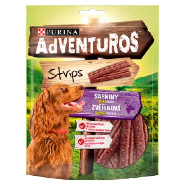 Ласощі для собак ADVENTUROS Strips зі смаком оленини 90 г (7613035516472)
