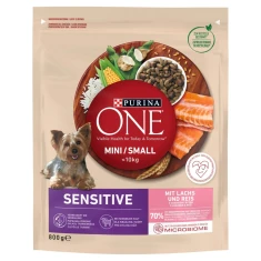 Сухий корм для собак дрібних порід Purina One Mini Sensitive з лососем та рисом 800 г (7613036526876)