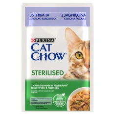 Вологий корм для котів Purina Cat Chow Sterilised з ягням і зеленою квасолею в соусі 85 г (7613037025484)