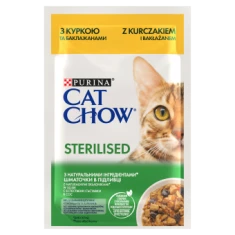 Вологий корм для котів Purina Cat Chow Sterilised з куркою і баклажаном у соусі 85 г (7613037025644)