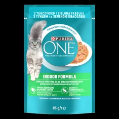 Вологий корм для котів PURINA ONE Indoor Formula з тунцем та зеленою квасолею 85 г (7613038255903)