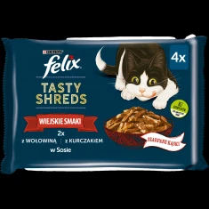 Влажный корм для кошек Purina Felix Tasty Shreds с говядиной и курицей 4 шт x 80 г (7613038644257)