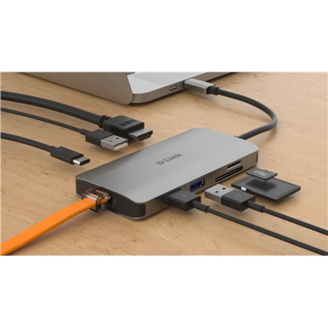 USB-хаб D-Link DUB-M810 8-in-1 USB-C з HDMI/Ethernet/кардрідером/Power Delivery (790069450471)