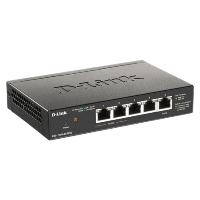 Комутатор D-Link DGS-1100-05PDV2 5-портовий Gigabit PoE Smart керований настільний (790069453298)