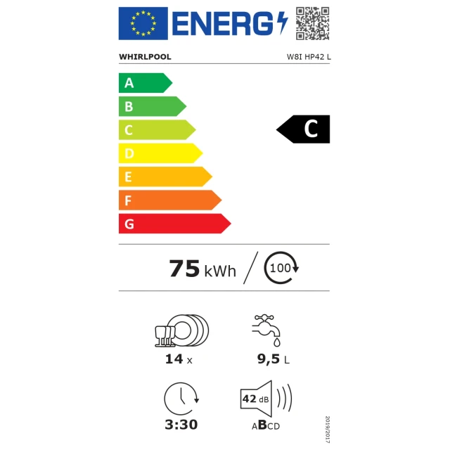 Посудомийна машина Whirlpool W8I HP42 L для вбудовування 60 см 14 комплектів (8003437639340)