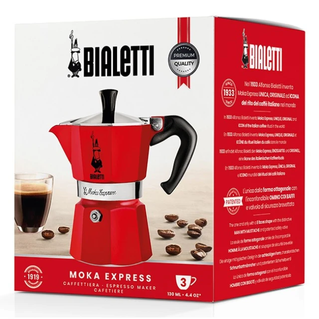 Гейзерна кавоварка Bialetti Moka Express 3 чашки Red (8006363018388)