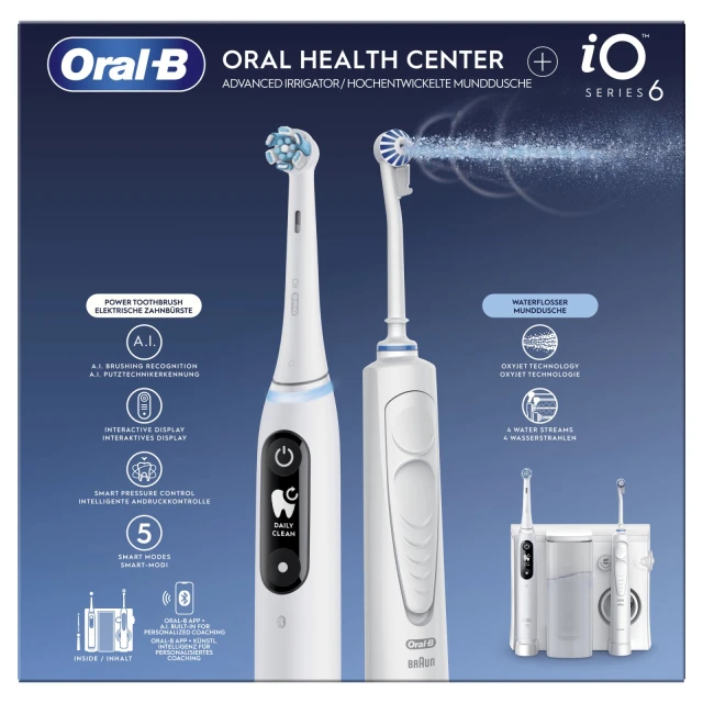 Электрическая зубная щётка Oral-B iO6 с ирригатором OxyJet 5 режимов 2 шт White (8006540841204)