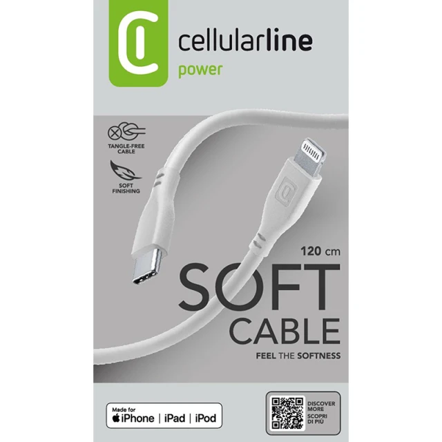 Кабель Cellularline Soft Cable USB-C to Lightning 1.2 m Grey (USBDATASOFTC2LMFID)
