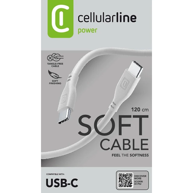 Кабель Cellularline Soft Cable USB-C to USB-C 1.2 m Grey (USBDATASOFTC2CD)