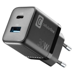 Зарядний пристрій Cellularline Multipower Micro GaN USB-C & USB-A Power Delivery 30W Black (ACHUSBGAN2PD30WK)