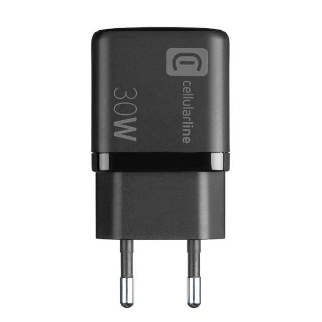 Зарядний пристрій Cellularline Multipower Micro GaN USB-C & USB-A Power Delivery 30W Black (ACHUSBGAN2PD30WK)
