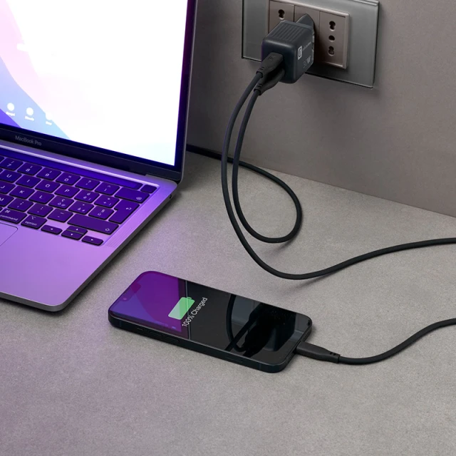 Зарядний пристрій Cellularline Multipower Micro GaN USB-C & USB-A Power Delivery 30W Black (ACHUSBGAN2PD30WK)