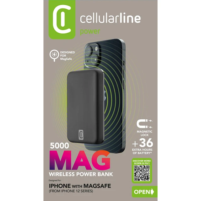Power Bank Cellularline MAG 5000 5000mAh 7.5W Black (PBMAGSFCOL5000WIRK)