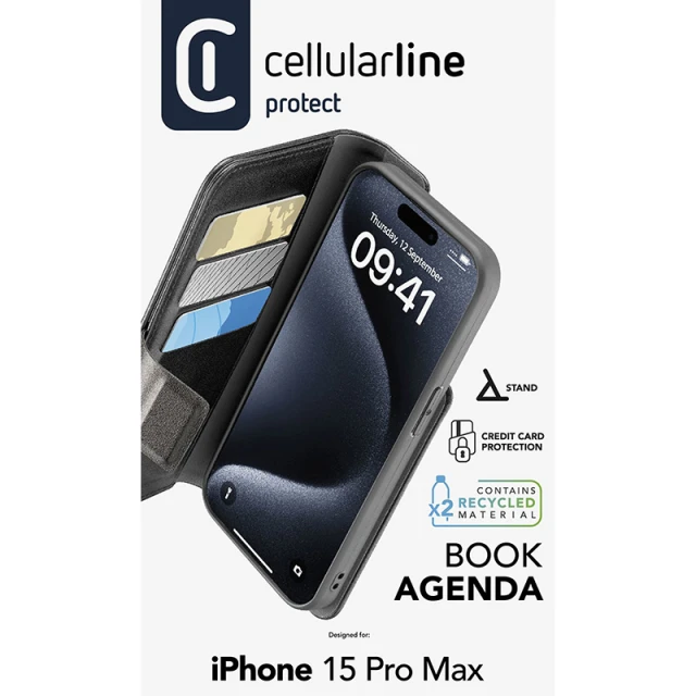 Чохол Cellularline Book Agenda для iPhone 15 Pro Max Black (BOOKAG2IPH15PRMK)