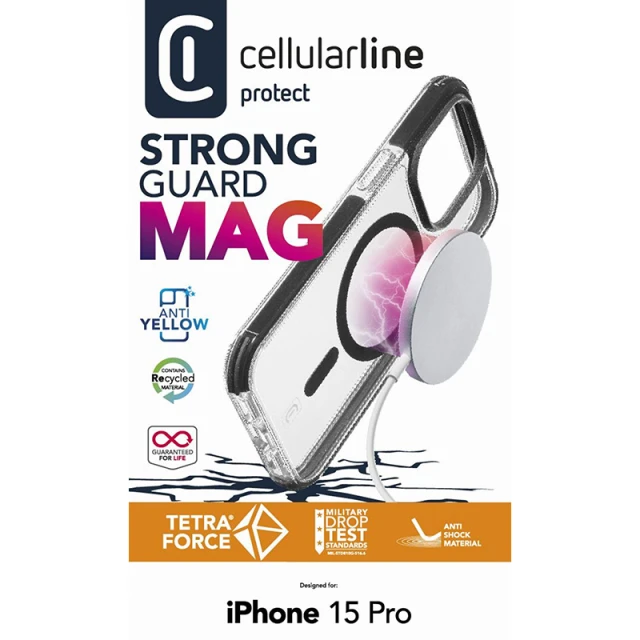 Чохол Cellularline Tetra Force Strong Guard Mag для iPhone 15 Pro Transparent with MagSafe (TETRACMAGIPH15PROT)
