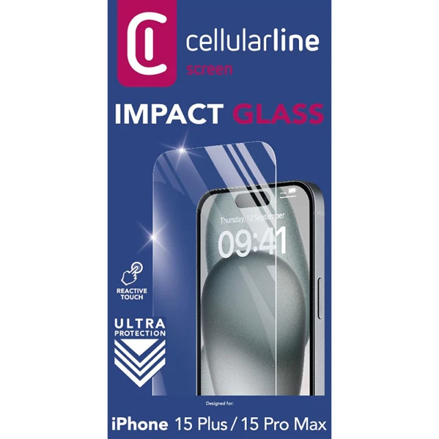 Защитное стекло Cellularline Impact Glass для iPhone 15 Plus | iPhone 15 Pro Max (TEMPGLASSIPH15MAX)