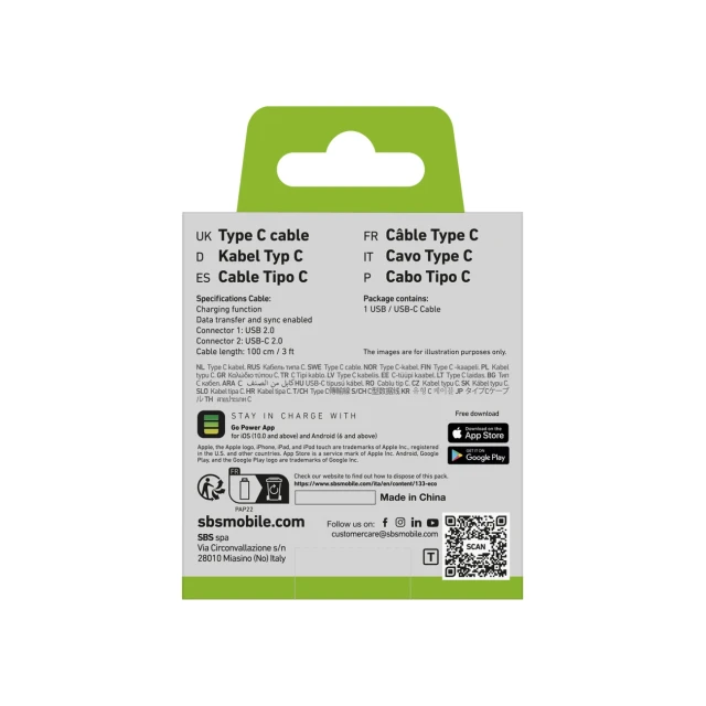 Кабель SBS USB-A - USB-C 1m Black (8018417245923)