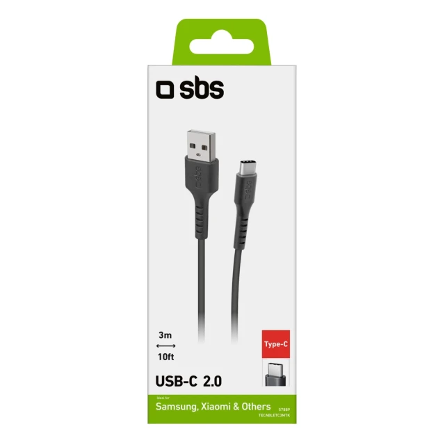Кабель SBS TECABLETC3MTK USB-A - USB-C 3m Black (8018417257889)