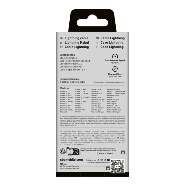Кабель SBS USB-C - Lightning 1m Black (8018417264481)