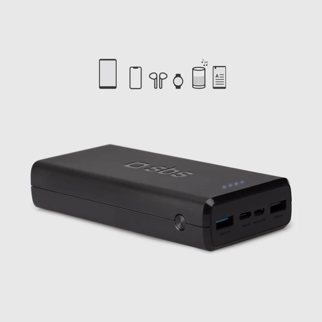 Павербанк SBS Puro Fast 20000 mAh 2x USB-A + 1x USB-C Black (8018417293948)