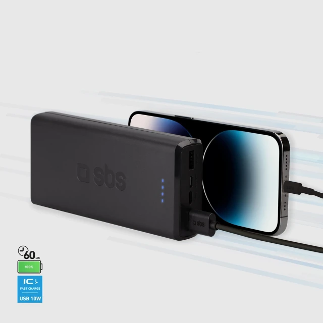 Павербанк SBS Puro Fast 20000 mAh 2x USB-A + 1x USB-C Black (8018417293948)