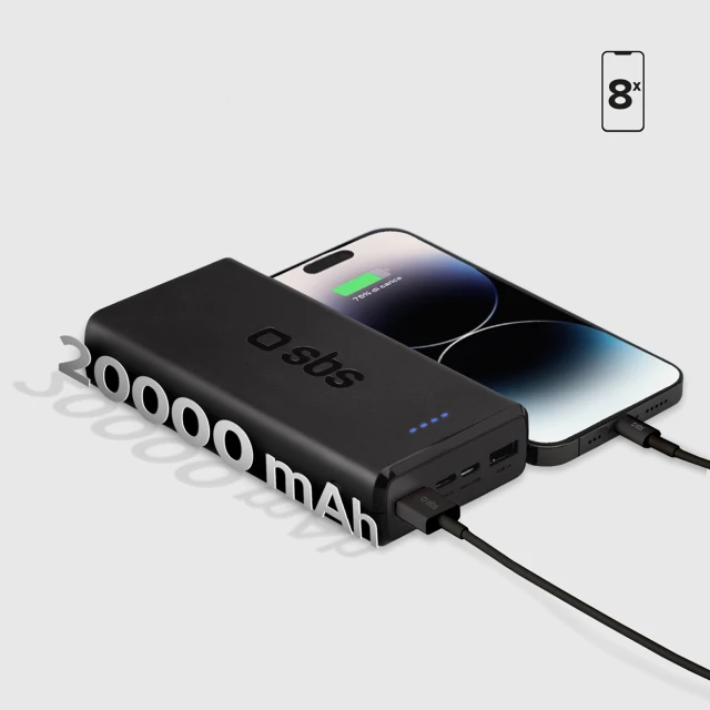 Павербанк SBS Puro Fast 20000 mAh 2x USB-A + 1x USB-C Black (8018417293948)