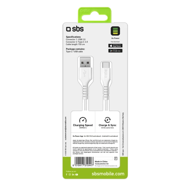 Кабель SBS USB-A - USB-C 1.5m White (8018417310447)