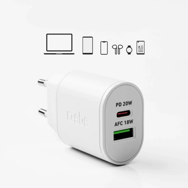Мережевий зарядний пристрій SBS TETRPD20W 20W USB-A USB-C White (8018417324079)