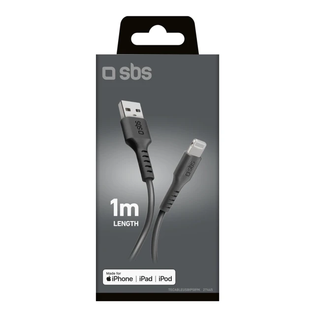 Кабель SBS TECABLEUSBIP589K USB-A - Lightning 1m з сертифікатом MFi Black (8018417327445)