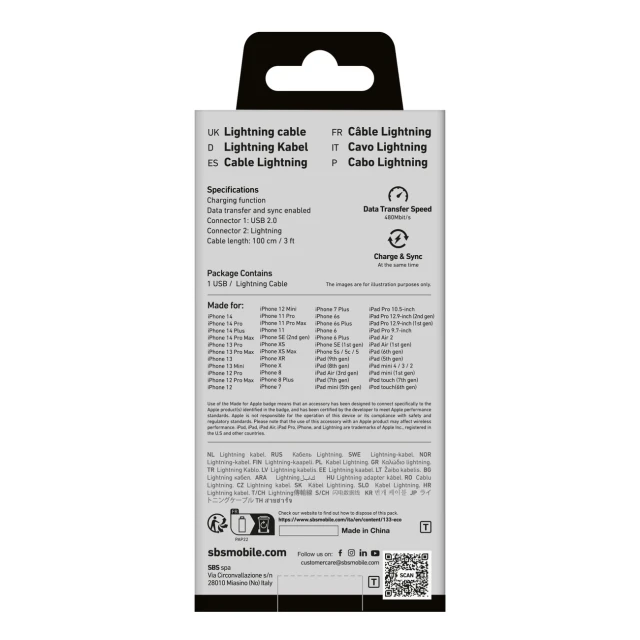 Кабель SBS USB-A - Lightning Blue (8018417327452)