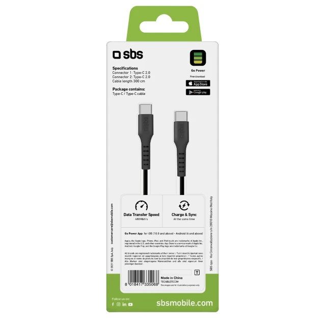 Кабель SBS USB-C - USB-C 3m Black (8018417335068)