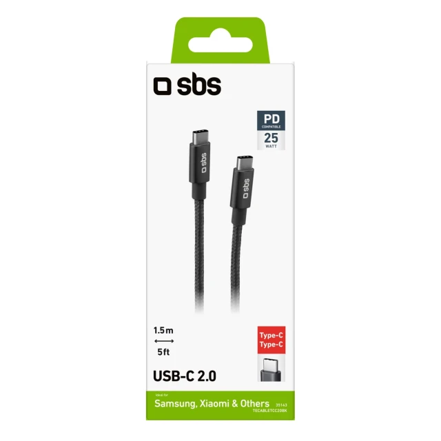 Кабель SBS TECABLETCC20BK USB-C - USB-C 25W Power Delivery 1,5m Grey (8018417335143)