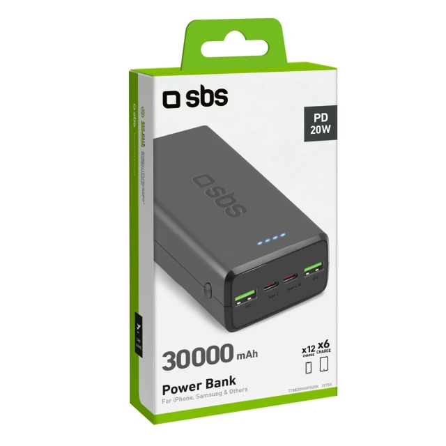 Powerbank SBS 30000 mAh 2 x USB-C 2 x USB-A Black (8018417435775)