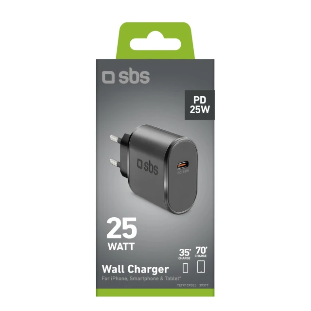Зарядний пристрій SBS TETR1CPD25 25W USB-C з Power Delivery Black (8018417439377)