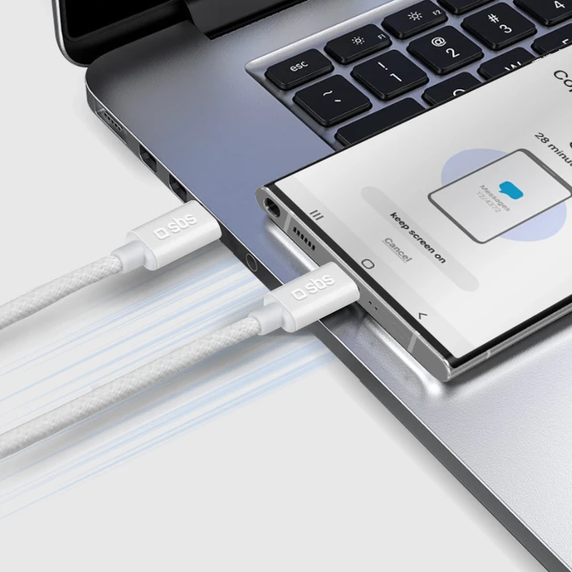 Кабель SBS TECABLETISSUETCCG USB-C - USB-C 1,5m 60W в оплетке Grey (8018417439704)