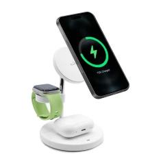 Бездротова зарядка Puro Mag Station 3 в 1 з підставкою White with MagSafe (8018417440847)