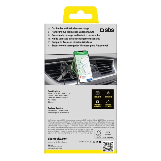 Автотримач SBS з бездротовою зарядкою 15W на дефлектор Black with MagSafe (8018417445231)
