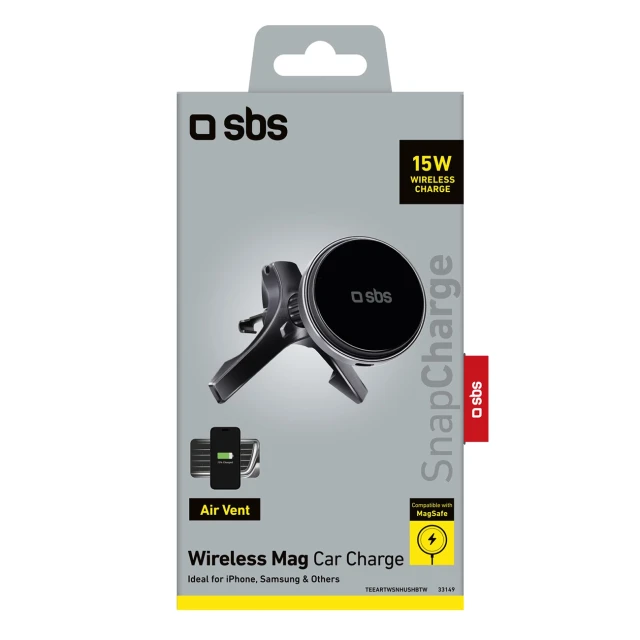Автотримач SBS з бездротовою зарядкою 15W на дефлектор Black with MagSafe (8018417445231)