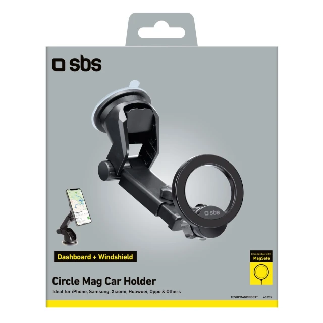 Автотримач SBS TESUPMAGRINGEXT на приладову панель і скло, сумісний з MagSafe Black (8018417445255)