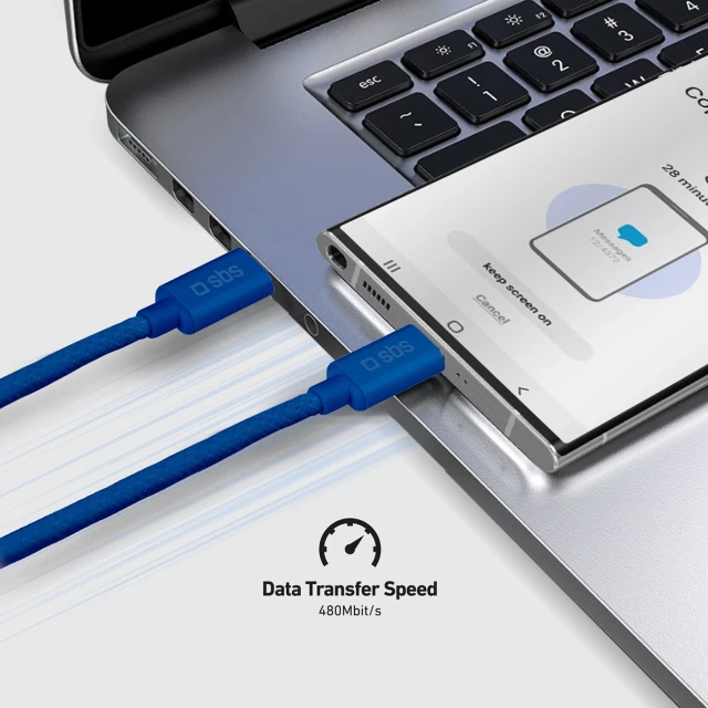 Кабель SBS USB-C - USB-C 1.5m 60W Blue (8018417447792)