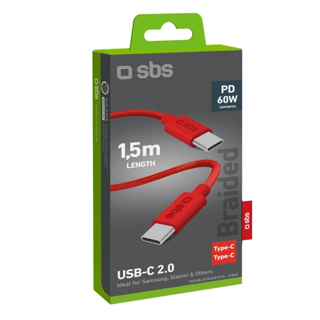 Кабель SBS USB-C - USB-C 1.5m 60W Red (8018417447808)