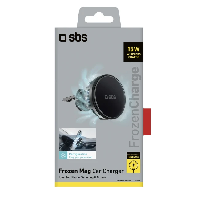 Автотримач SBS з бездротовою зарядкою 15W на дефлектор з охолодженням Black with MagSafe (8018417452086)